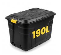 NOVECRAFTO 190L Extra Large Storage Box on Wheels with Lid - Heavy-Duty Storage Box with Clip-Lock Handles, Padlockable, Stackable & Weather-Resistant - Garage, Shed & Outdoor (Black)