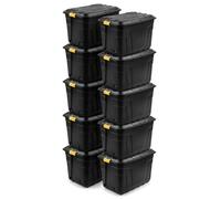 NOVECRAFTO 190L Storage Box on Wheels with Lid, 10 Pack, Padlockable, Black | Heavy-duty, clip-lock handles, weather-resistant, 4 corner padlock holes, padlock not included, carry handles, stackable
