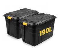 NOVECRAFTO 190L Extra Large Storage Box on Wheels with Lid 2 Pack - Heavy-Duty Storage Box with Clip-Lock Handles, Padlockable, Stackable & Weather-Resistant - Garage, Shed & Outdoor (Black)