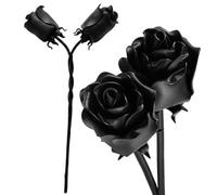 Novecrafto 2 Black Iron Roses Intertwined Forever H 30Cm - Hand-Forged Metal Flower With Twisted Stem, 6Th Iron Anniversary Gift For Her Him