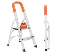 NOVECRAFTO 2 Step Ladder, Foldable Aluminium, Safety Handrail, 150kg Load | 88cm high with anti-slip platform and compact fold; lightweight portable frame for home, office, kitchen and DIY projects