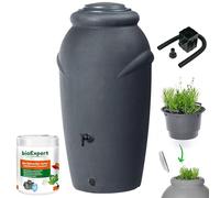 NOVECRAFTO 210L Water Butt, Anthracite Amphora Rainwater Collector, Garden | Includes tap, diverter & bio cleaner; decorative body for patios, terraces and gardens