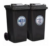 NOVECRAFTO 240L Wheelie Bins Pack of 2 HDPE Plastic Outdoor Bin with Wheels | Council-size black EN 840 compliant reinforced base & rust-resistant axle; heavy-duty build for garden and commercial waste
