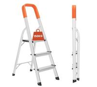 3 Step Ladder - Portable Folding Aluminium Ladders 41.34'' (105cm) High - Small Step Ladder with Safety Handrail & Anti-slip Planform - For Home, Office & DIY Projects - 150kg/330lbs Capacity