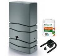 NOVECRAFTO 350L Water Butt with Tap, Modern Tower-Shaped, Plastic, Grey | Ideal for gardens and terraces, overflow diverter, removable lid, freestanding, saves water and promotes healthy plant growth
