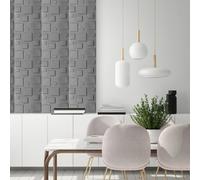 NOVECRAFTO 3D Blocks Effect Wall Panels - 6 Sheets Covering 16.15 sq ft (1.5 sqm) - Decorative Cladding Panel Size 19.6"x19.6" (50x50cm) - Wall Tiles with 3D Blocks Design in Matte Grey Silver