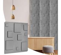 NOVECRAFTO 3D Blocks Effect Wall Panels - 10 Sheets Covering 26.91 sq ft (2.5 sqm) - Decorative Cladding Panel Size 19.6"x19.6" (50x50cm) - Wall Tiles with 3D Blocks Design in Matte Grey Silver