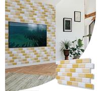 NOVECRAFTO 3D Wall Panels - 6 Sheets Covering 29.76 sqft (2.76 sqm) Decorative PVC Plastic Cladding Size - 37.79 x 18.89 in (96 x 48 cm) - Subway Tile Pattern in White, Gold, and Beige