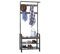 Novecrafto 4-In-1 Coat Rack & Shoe Storage Bench - 13.2X33X72", Rustic Brown And Black Design Coat Stand With 9 Hooks For Hallway Entrance