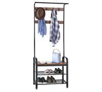 Novecrafto 4-in-1 Coat Rack & Shoe Storage Bench - Coat Stand with 9 Hooks for Hallway Entrance in Brown Novecrafto Brown