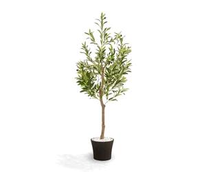 NOVECRAFTO 4FT/120CM Artificial Olive Tree with Decorative Pot & Mediterranean Stones - Realistic Indoor Faux Olive Tree with Natural Trunk, Lifelike Leaves & Fruits - Living Room, Bedroom, Office