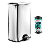 NOVECRAFTO 50L Pedal Kitchen Bin - Rubbish Bin with Soft-Close Lid, Durable Pedal, Removable Inner Bucket, Hands-Free Use, Fingerprint-Resistant - Silver Stainless Steel
