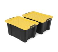 NOVECRAFTO 60L Medium Storage Box with Lid, 2 Pack - Heavy-Duty Storage Box with Carry Handles, Durable Plastic, Clip Locks, Stackable - Garage, Shed & Outdoor Use (Black)