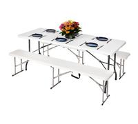 Novecrafto 6Ft Folding Table & 2 Folding Benches Set - Easy-To-Store, Heavy-Duty White Hdpe, Steel Frames, Carry Handle, Indoor/outdoor Use