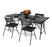 Novecrafto 6Ft Folding Table & 4 Folding Chairs Set - Heavy-Duty Black Hdpe, Steel Frames Camping Table & Chairs For Indoor/outdoor Use