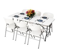 Novecrafto 6ft Folding Table & 6 Folding Chairs Set - Camping Table & Chairs in White Novecrafto White