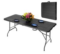 Novecrafto 6ft Folding Table - Portable Black Plastic Trestle Table with Steel Frame, Easy to Fold & Store, For Indoor & Outdoor Use Novecrafto Black