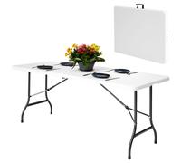 Novecrafto 6ft Folding Table - Sturdy Steel Frame Trestle Table, Powder Coated Foldable Table - Camping Table for 6 Person (180x70cm) Novecrafto White 180x70 cm