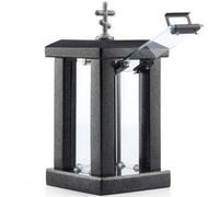 Large Square Granite Memorial Lantern with Orthodox Cross - H 22.6" (32cm) Black Graveside Tribute Memory - Funeral Gift, Cemetery Grave Ornaments, Memory Lantern, Candle Decoration for Graveyard