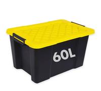 Novecrafto Black Plastic Storage Box with Lid & Handles, Stackable Heavy Duty | Size: Large Novecrafto Black L
