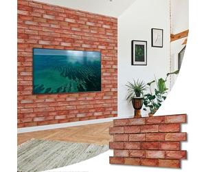 NOVECRAFTO Brick Effect 3D Wall Panels - 16 Sheets Covering 7.37 sqm | 79.36 sqf - Decorative PVC Plastic Cladding Panels - 96 cm x 48 cm | 37.80 x 18.90 in - Reddish Brown Decorative Brick Effect