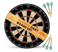 NOVECRAFTO Bristle Dart Board Set - 18” Dartboard with 6 Steel Tip Darts - High-Density Sisal, Rotatable Number Ring, Staple-Less Inner Bullseye - Dartsboard for Home Games & Indoor Practice