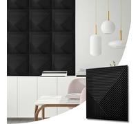 NOVECRAFTO Chevron Line Effect 3D Wall Panels - 12 Sheets Covering 3 sqm | 32.29 sqf Interior Cladding Panels Set | 3D Wall Tiles Chevron Line Design in Matte Black - Each Panel Size 19.6" x 19.6"