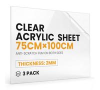 NOVECRAFTO Clear Perspex Sheet, Clear Acrylic 2mm, 750x1000mm, Pack of 3 | Plexiglass Sheet for Shed Windows, Greenhouse Glass Replacement, Signs and Displays; Rigid Transparent Panel for DIY Crafts
