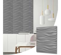 NOVECRAFTO Wave Effect 3D Wall Panels - 6 Sheets Covering 1.5 sqm | 16.15 sqf Interior Cladding Panels Set | 3D Wall Tiles Wave Design in Matt Silver Grey- Each Panel Size 19.6" x 19.6"