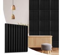 NOVECRAFTO Fluted Line Effect 3D Wall Panels - Pack of 6 Sheets 16.15 sq ft (1.5 sqm) - Decorative Cladding Panel Size 19.6"x19.6" (50x50cm) - PVC Wall Panelling Fluted Line Design in Matte Black