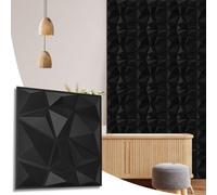 NOVECRAFTO Geometric Decorative PVC 3D - Diamond Design 6 Sheets Set Covering 1.5 sqm (16.15 sqft) - Each Tile Size 50x50 cm (19.6x19.6 in) Wall Panel in Black with Diamond Geometric Effect Pattern