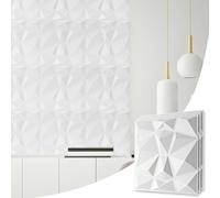 NOVECRAFTO Decorative PVC 3D Wall Panels - Diamond Design 12 Sheets Set Covering 3.0 sqm (32.29 sqft) - Each Tile Size 50x50 cm (19.6x19.6 in) Textured Paneling 3D Effect Decor Cladding Panel In White