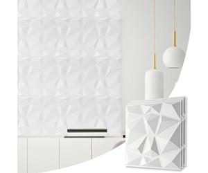 NOVECRAFTO Decorative PVC 3D Wall Panels - Diamond Design 14 Sheets Set Covering 3.5 sqm (37.67 sqft) - Each Tile Size 50x50 cm (19.6x19.6 in) Textured Paneling 3D Effect Decor Cladding Panel In White