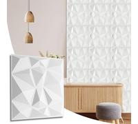 NOVECRAFTO Diamond Effect 3D Wall Panels - 14 Sheets Covering 3.5 sqm | 37.67 sqf Interior Cladding Panels Set | 3D Wall Tiles Diamond Design in Snow White - Each Panel Size 19.6" x 19.6"