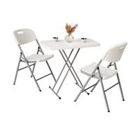 Novecrafto Folding Table & 2 White Folding Chair Set - Height Adjustable Table & White Chair For Camping, Garden, Bbq, And Kitchen