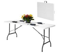 Novecrafto Folding Table White 180Cm Surface - Sturdy Steel Frame Trestle Table, Powder Coated Foldable Table - Camping Table For 6 Person
