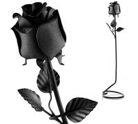 Novecrafto Handmade Forged Black Iron Rose With Stand H 50 M - 6Th Iron Or 11Th Steel Anniversary Romantic Metal Flower Gift For Her Or Him