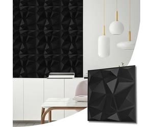 NOVECRAFTO Geometric Decorative PVC 3D - Diamond Design 6 Sheets Set Covering 1.5 sqm (16.15 sqft) - Each Tile Size 50x50 cm (19.6x19.6 in) Wall Panel in Black with Diamond Geometric Effect Pattern