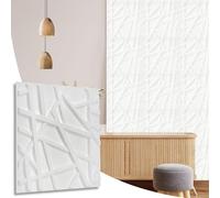 NOVECRAFTO Geometric Effect 3D Wall Panels - 6 Sheets Covering 1.5 sqm | 16.15 sqf Interior Cladding Set | 3D Wall Tiles Geometric Line Design in Matt White - Each Panel Size 19.6" x 19.6"