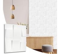 NOVECRAFTO Geometric Effect 3D Wall Panels - 6 Sheets Covering 1.5 sqm | 16.15 sqf Interior Cladding Set | 3D Wall Tiles Geometric Squares Design in Matt White - Each Panel Size 19.6" x 19.6"