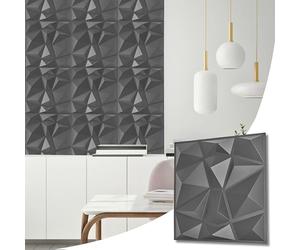 NOVECRAFTO Geometric Effect 3D Wall Panels Pack of 6 Sheets 16.15 sq ft (1.5 sqm), Decorative Cladding Panel Size 19.7"x19.7" (50x50cm) PVC Panel in Silver with Diamond Geometric Pattern