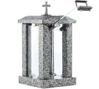 Large Square Granite Memorial Lantern with Cross - H 22.6" (32cm) Grey Graveside Tribute Memory - Funeral Gift, Cemetery Grave Ornaments, Memory Lantern, Candle Decoration for Graveyard or Home Use