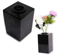 Novecrafto Granite Memorial Vase For Flowers - 25Cm Tall Solid Black Stone Square Vase With Insert Grid For Cemetery Or Garden Or Home Use