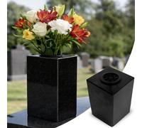 (Black) Granite Grave Vase for Flowers 25cm Tall - Square Cemetery Memorial Vases for Graves - Versatile Use for Graveside, Garden & Home