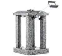 Large Granite Candle Lantern With Flower Decor - H 22.6" (32cm) Polished Grey Stone - Heavy & Elegant Indoor or Outdoor Lantern, Versatile Use for Garden, Terrace, or Home - Square Modern Design