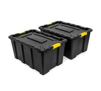 Novecrafto Large Plastic Storage Box With Lid (92X58X42 Cm) Heavy Duty Container 150L Capacity Black Stackable Box For Garage Pack Of 2
