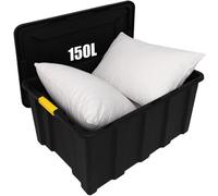 Novecrafto Large Plastic Storage Box With Lid (92X58X42 Cm) - Heavy Duty Container 150L Capacity - Practical And Functional Black Plastic Box