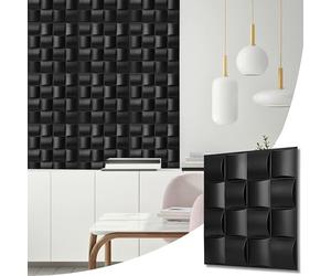 NOVECRAFTO Lattice Effect 3D Wall Panels - 10 Sheets Covering - 2.5 sqm | 26.91 sqf Interior Cladding Set | 3D Wall Tiles Square Grid Lattice Design in Matte Black - Each Panel Size 19.6" x 19.6"