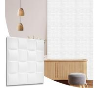 NOVECRAFTO Lattice Effect 3D Wall Panels - 12 Sheets Covering - 3 sqm | 32.29 sqf Interior Cladding Set | 3D Wall Tiles Square Grid Lattice Design in Matte White - Each Panel Size 19.6" x 19.6"