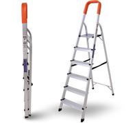 NOVECRAFTO Lightweight Tall Folding Heavy Duty 6 Step Ladder, Aluminium | 167cm, non-slip wide steps and rubber feet, safety handrail, wide platform, deep treads, compact, portable, 150kg max load